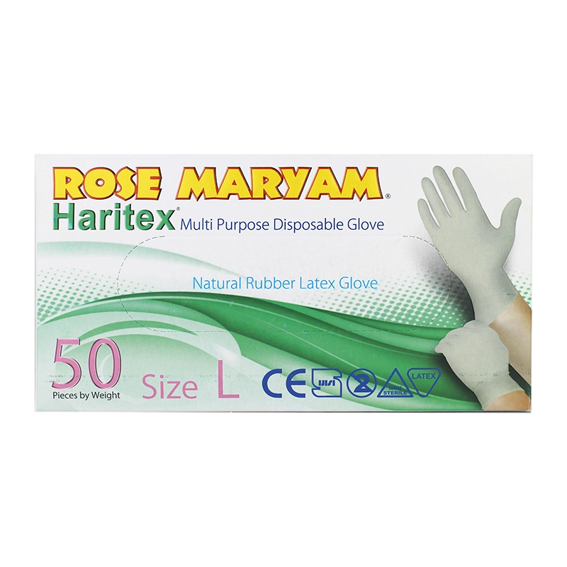 6260045230204 دستکش لاتکس- رزمریم-حریتکس سایز لارج بسته50عددی-پایا - تصویر 1