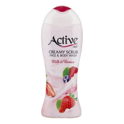شامپوصورت وبدن کرمی اکتیو- اسکراب صورتی 400گرمی